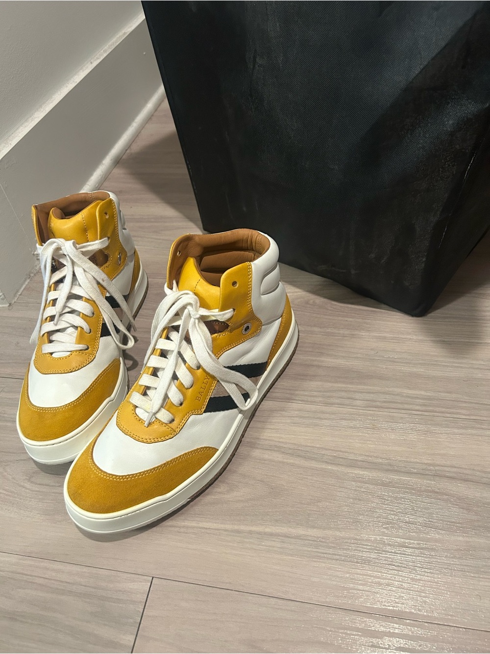 Bally Men's High-Top Sneakers in Mustard Yellow, White and Black